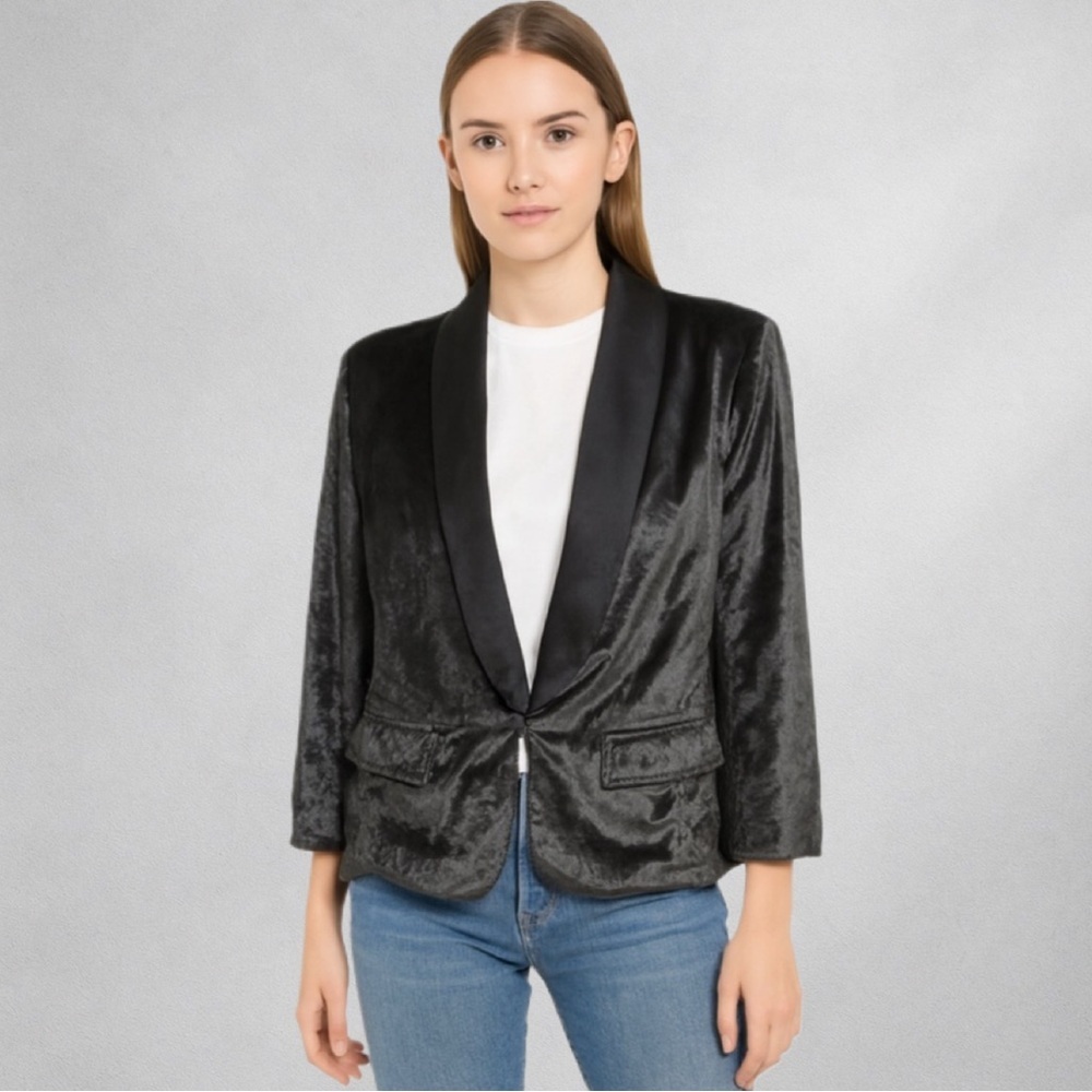 Abercrombie & Fitch Silk Blend Velvet Jacket Gray M Shawl Collar 3/4 Sleeve